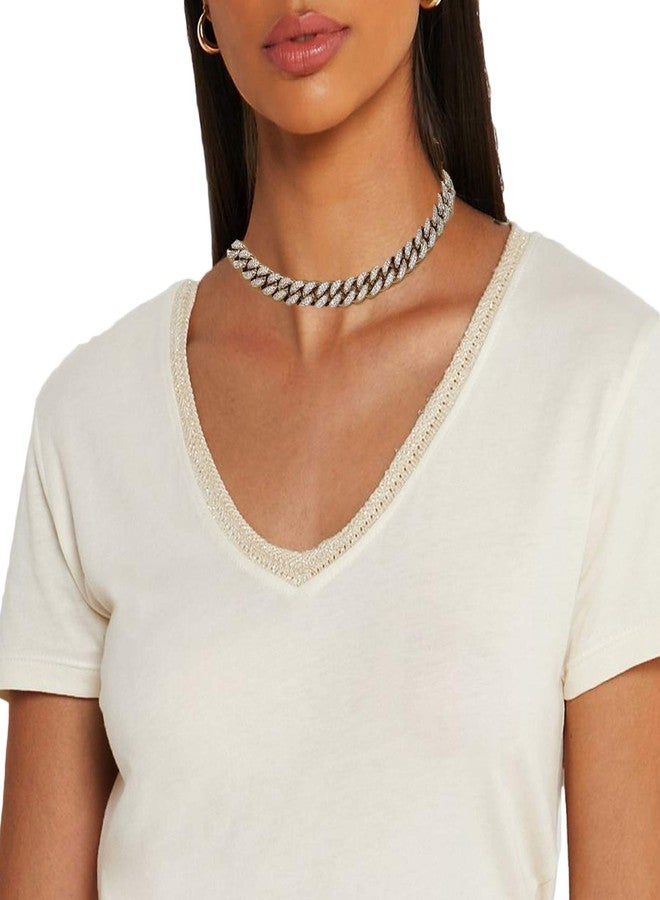 Halukakah Diamond Cuban Link Chain for Women 13.5MM Platinum White Gold Finish Choker Necklace 16",Full Cz Diamond Cut Prong Set,with Giftbox - Image 4